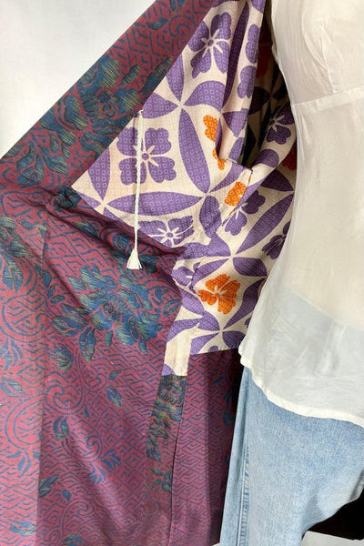 Vintage Maroon Floral Kimono Cardigan-ThisBlueBird