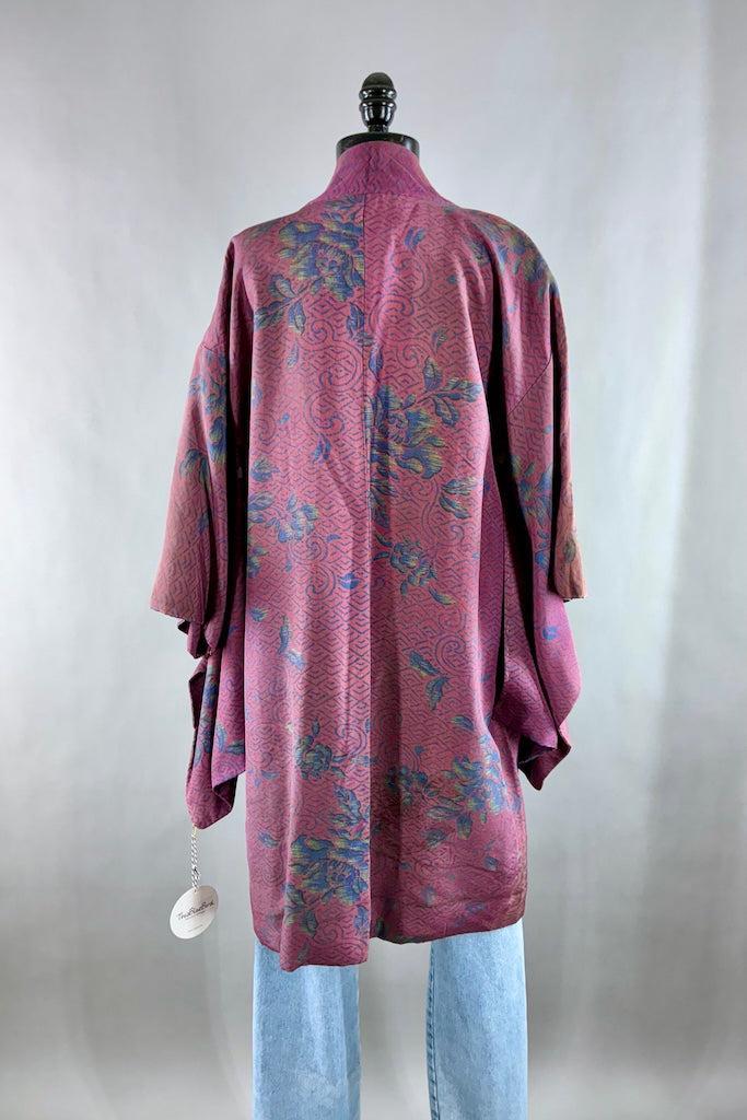 Vintage Maroon Floral Kimono Cardigan-ThisBlueBird