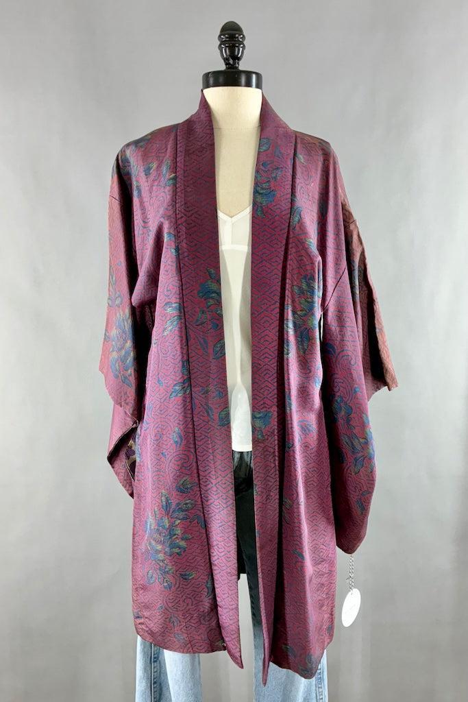Vintage Maroon Floral Kimono Cardigan-ThisBlueBird