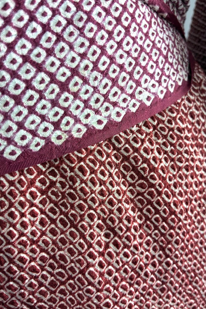 Vintage Maroon Shibori Silk Kimono Robe-ThisBlueBird