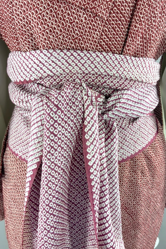 Vintage Maroon Shibori Silk Kimono Robe-ThisBlueBird