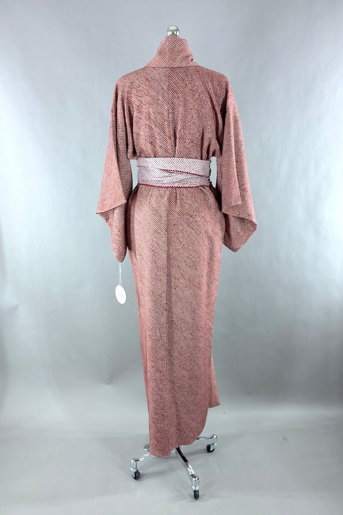Vintage Maroon Shibori Silk Kimono Robe-ThisBlueBird