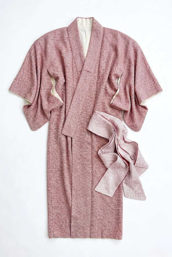 Vintage Maroon Shibori Silk Kimono Robe-ThisBlueBird