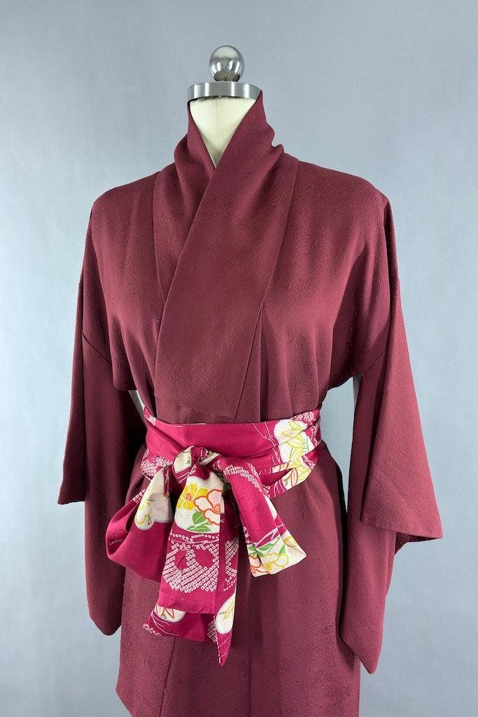 Vintage Maroon Silk Kimono-ThisBlueBird