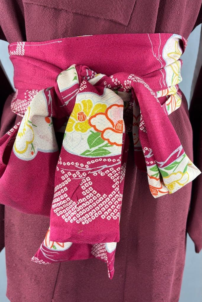 Vintage Maroon Silk Kimono-ThisBlueBird