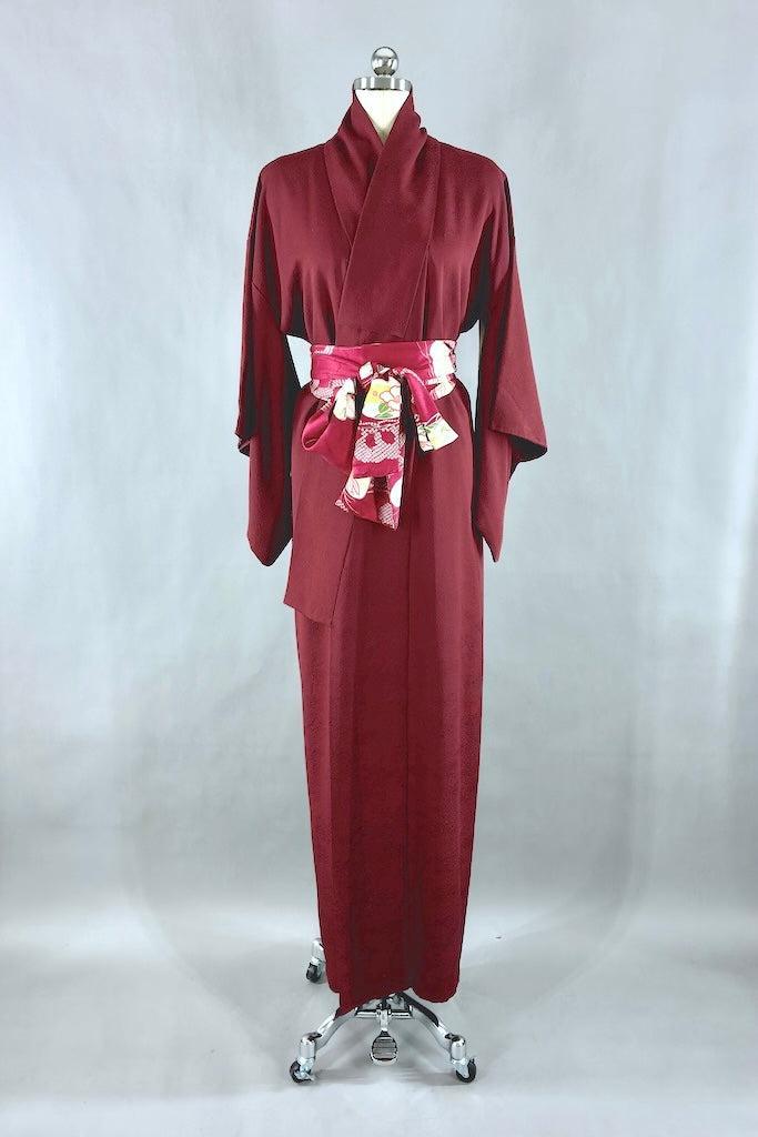 Vintage Maroon Silk Kimono-ThisBlueBird