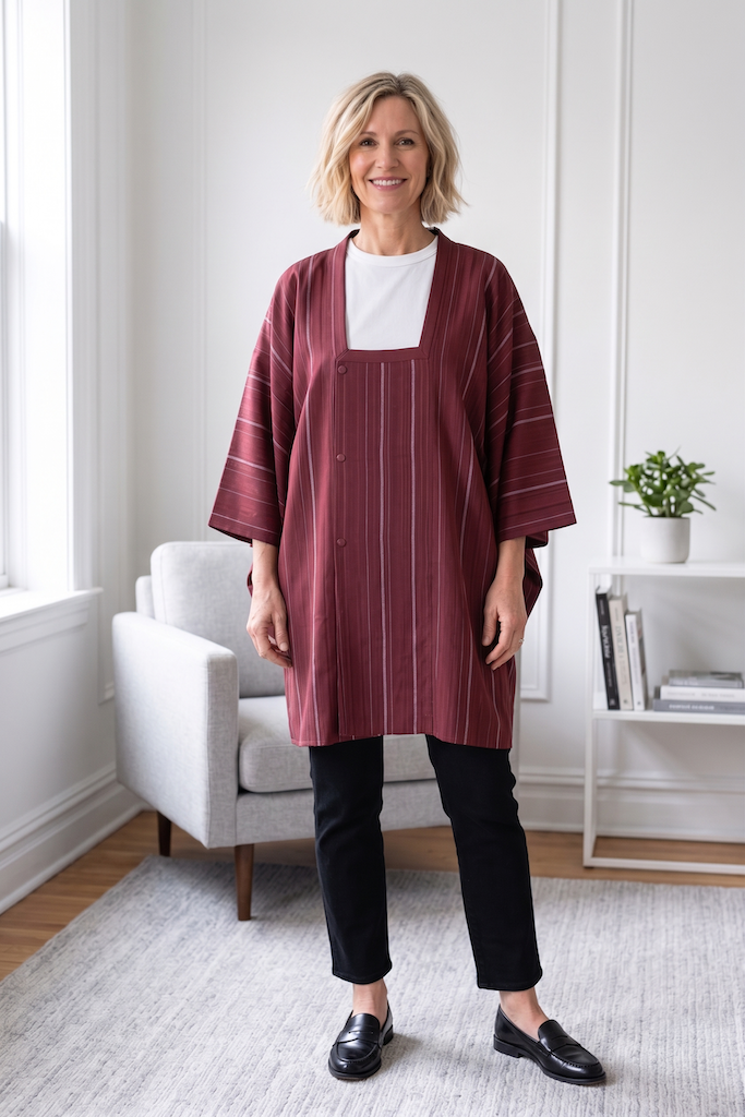 Vintage Maroon Striped Silk Kimono Cardigan-ThisBlueBird