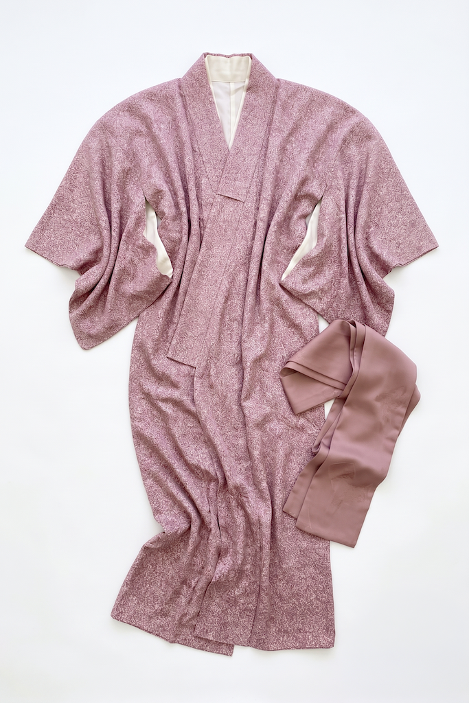 Vintage Mauve Pink Granite Silk Kimono Robe-ThisBlueBird