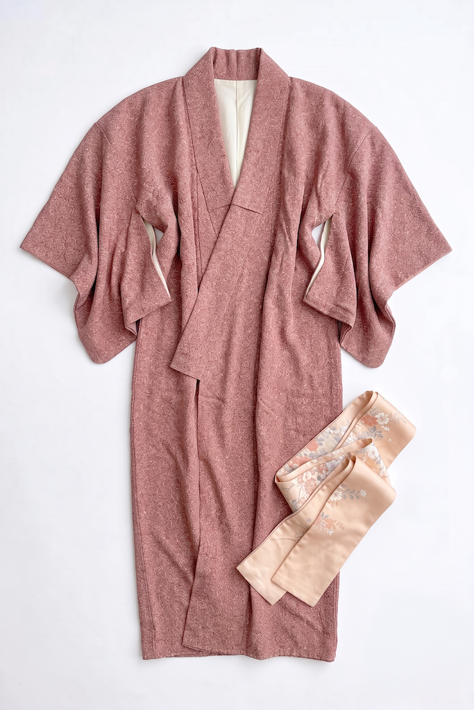 Vintage Mauve Speckled Print Silk Kimono Robe-ThisBlueBird