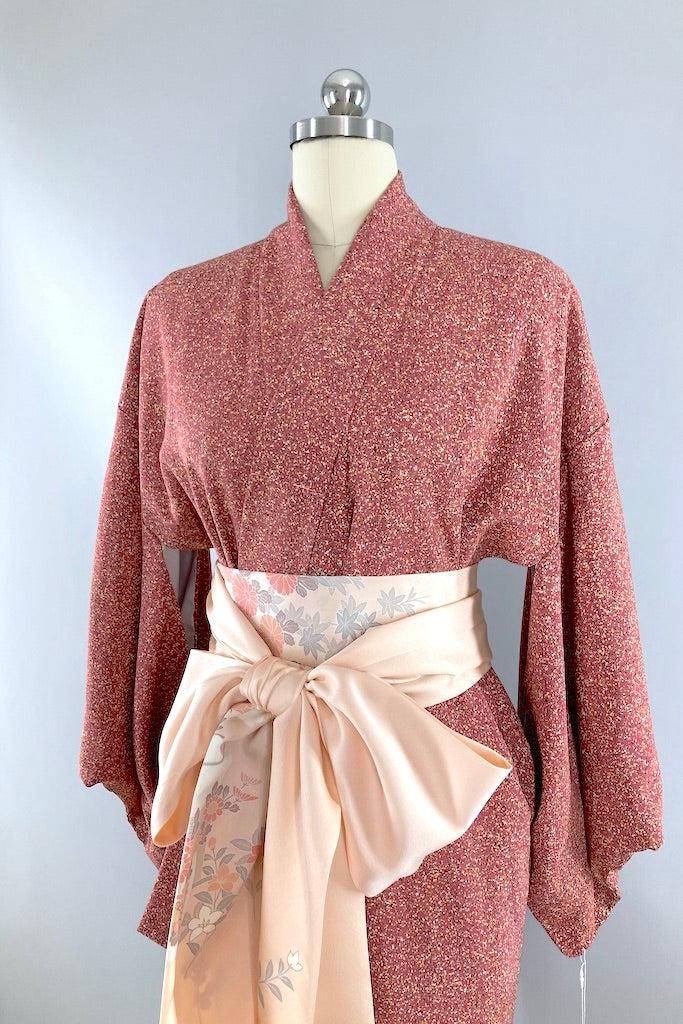 Vintage Mauve Speckled Print Silk Kimono-ThisBlueBird