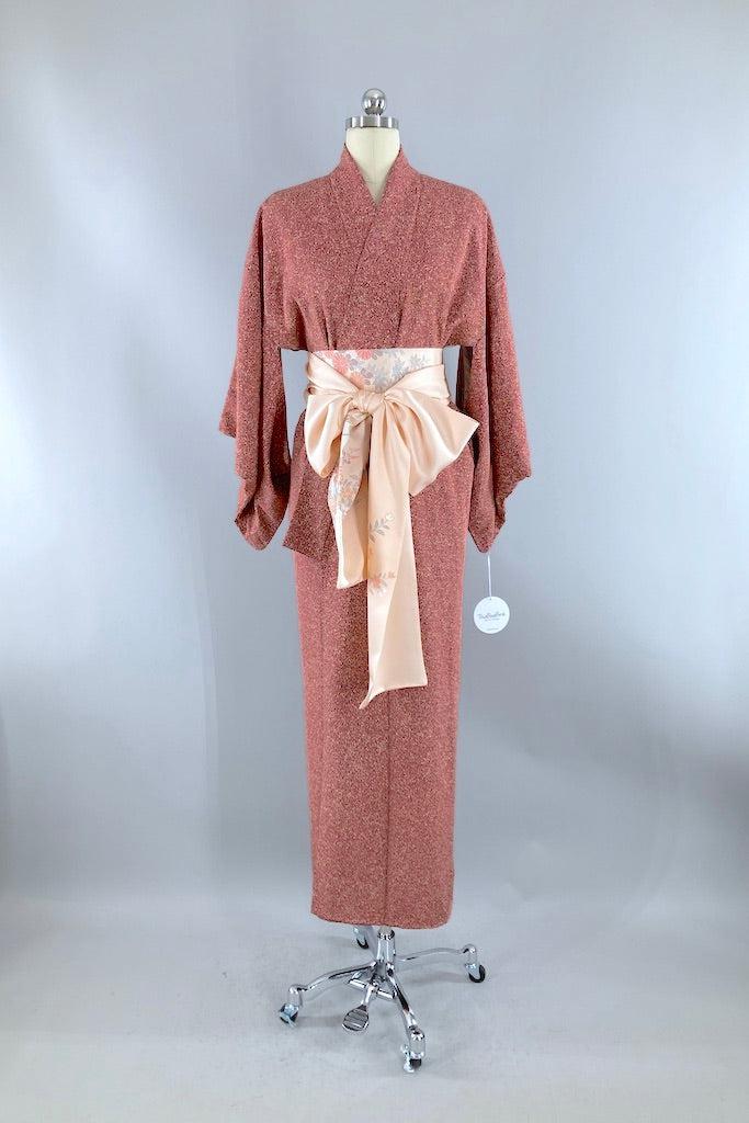 Vintage Mauve Speckled Print Silk Kimono-ThisBlueBird