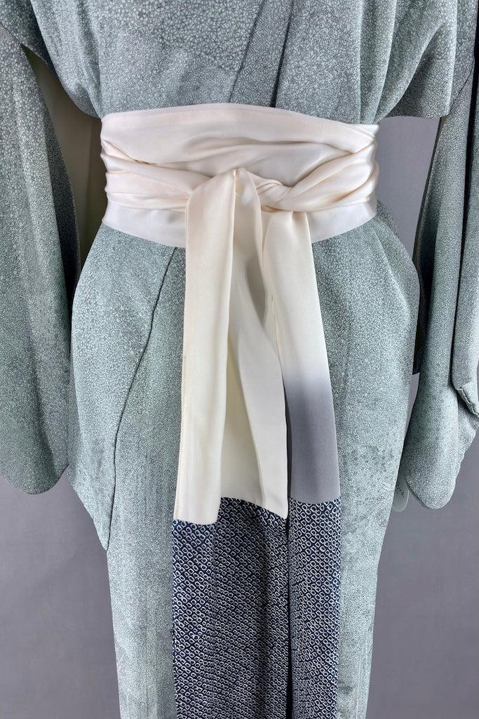 Vintage Mint Green Mini Print Silk Kimono-ThisBlueBird