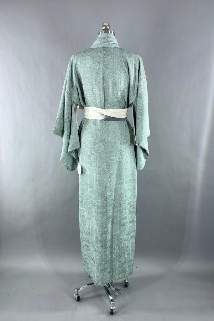 Vintage Mint Green Mini Print Silk Kimono-ThisBlueBird