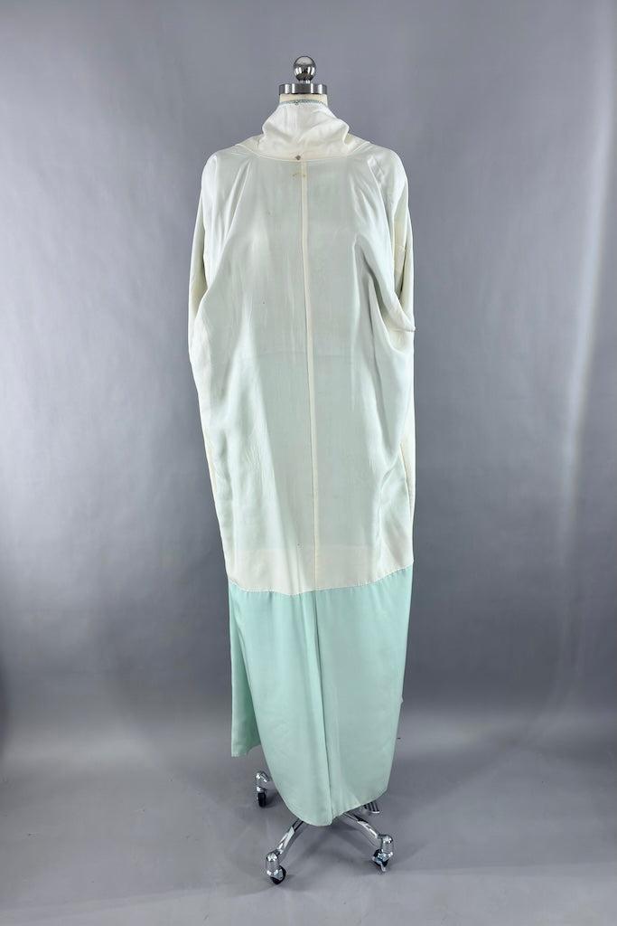 Vintage Mint Green Mini Print Silk Kimono-ThisBlueBird