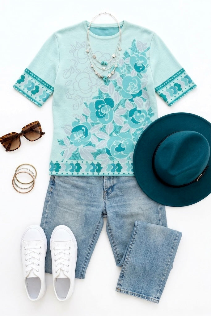 Vintage Mod 60s Mint Green Top-ThisBlueBird