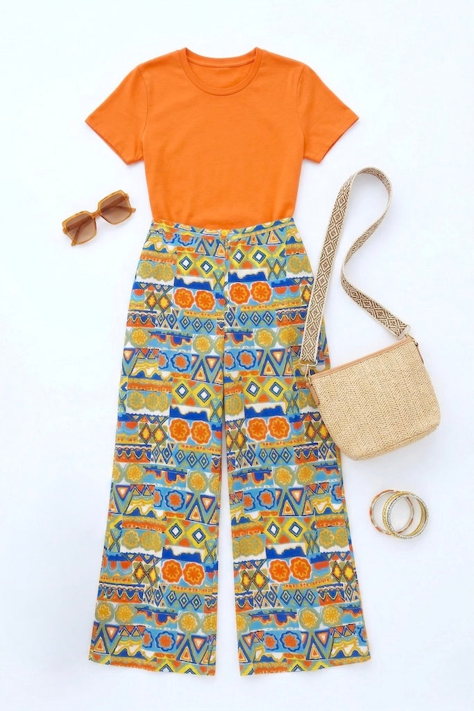 Vintage Mod Floral Bell Bottom Capri Pants-ThisBlueBird