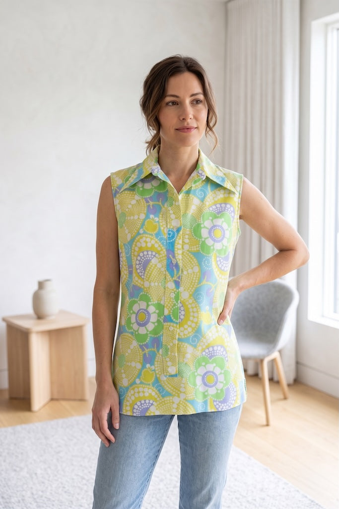 Vintage Mod Floral Print Blouse-ThisBlueBird