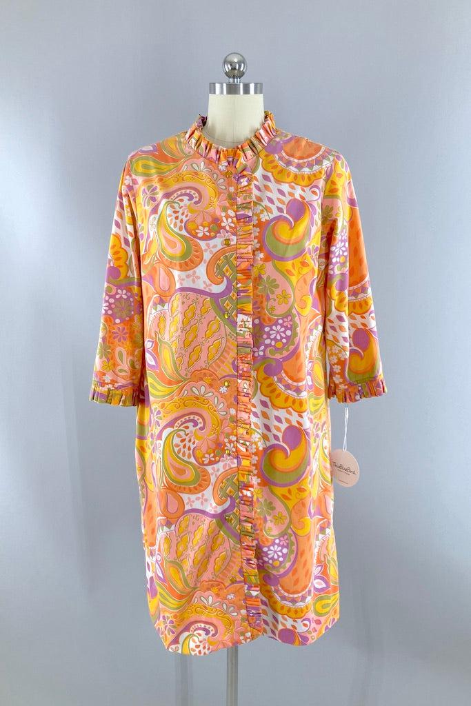 Vintage Mod Print Housecoat Dress-ThisBlueBird