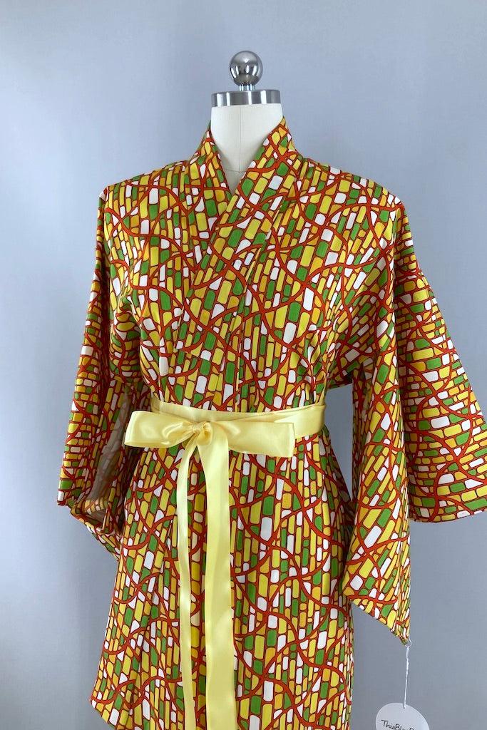 Vintage Mod Yellow & Green Cotton Kimono-ThisBlueBird