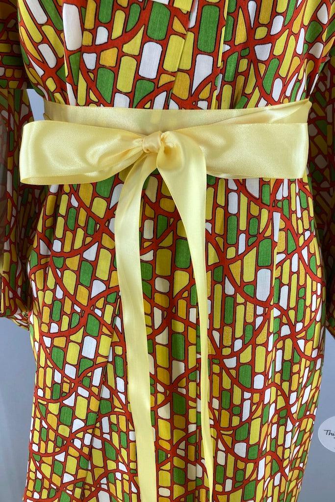 Vintage Mod Yellow &amp; Green Cotton Kimono-ThisBlueBird