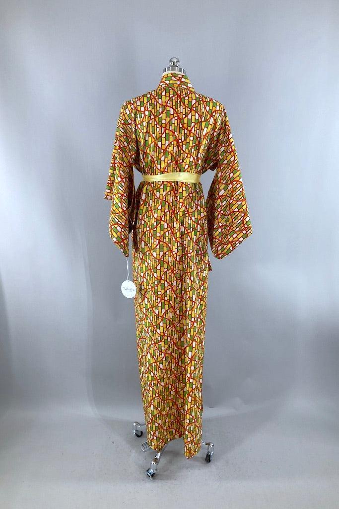 Vintage Mod Yellow &amp; Green Cotton Kimono-ThisBlueBird