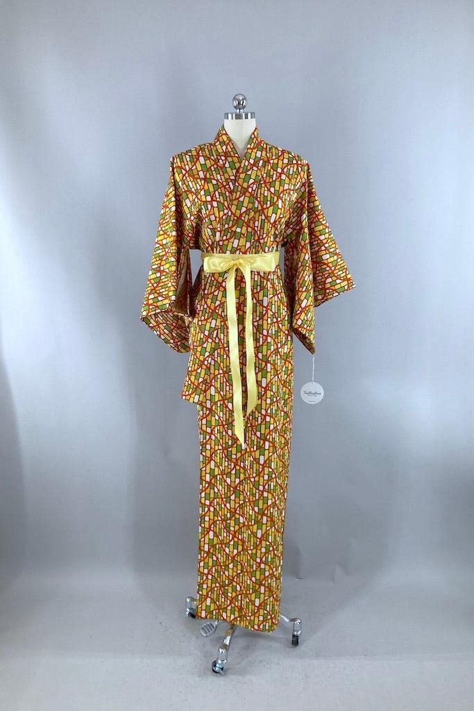 Vintage Mod Yellow & Green Cotton Kimono-ThisBlueBird