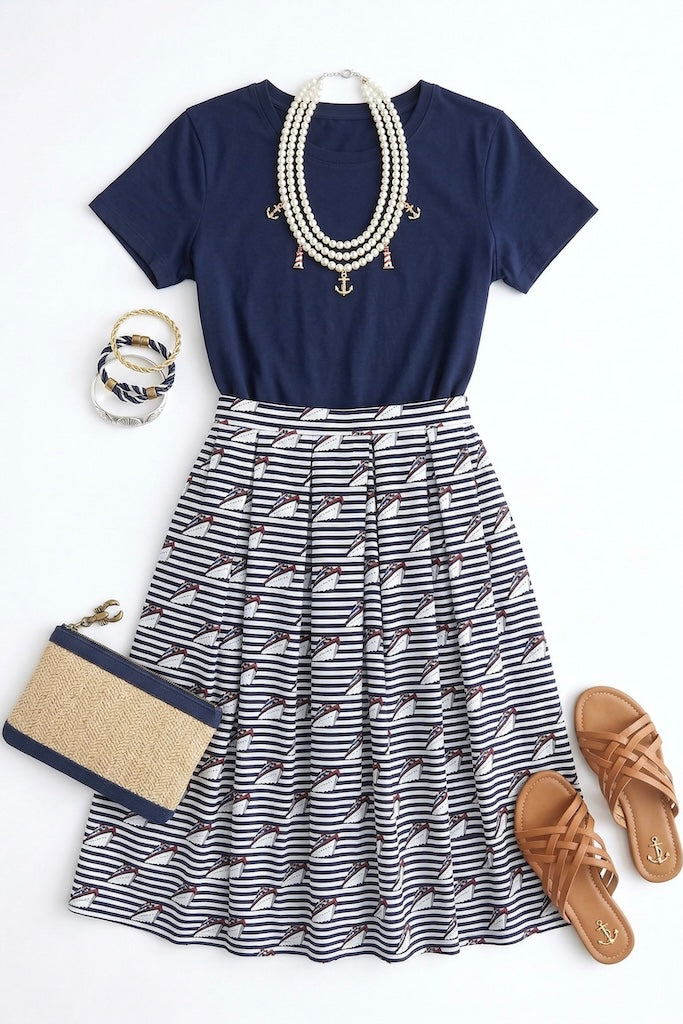 Vintage Nautical Steamship Boats Skirt-ThisBlueBird