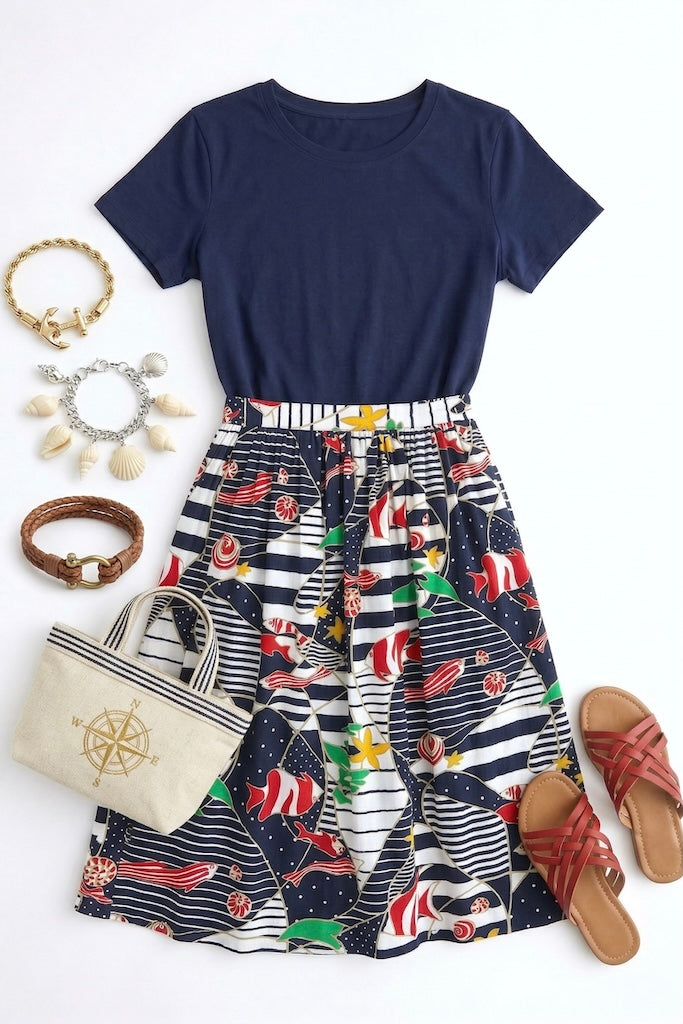 Vintage Nautical Tropical Fish Skirt-ThisBlueBird