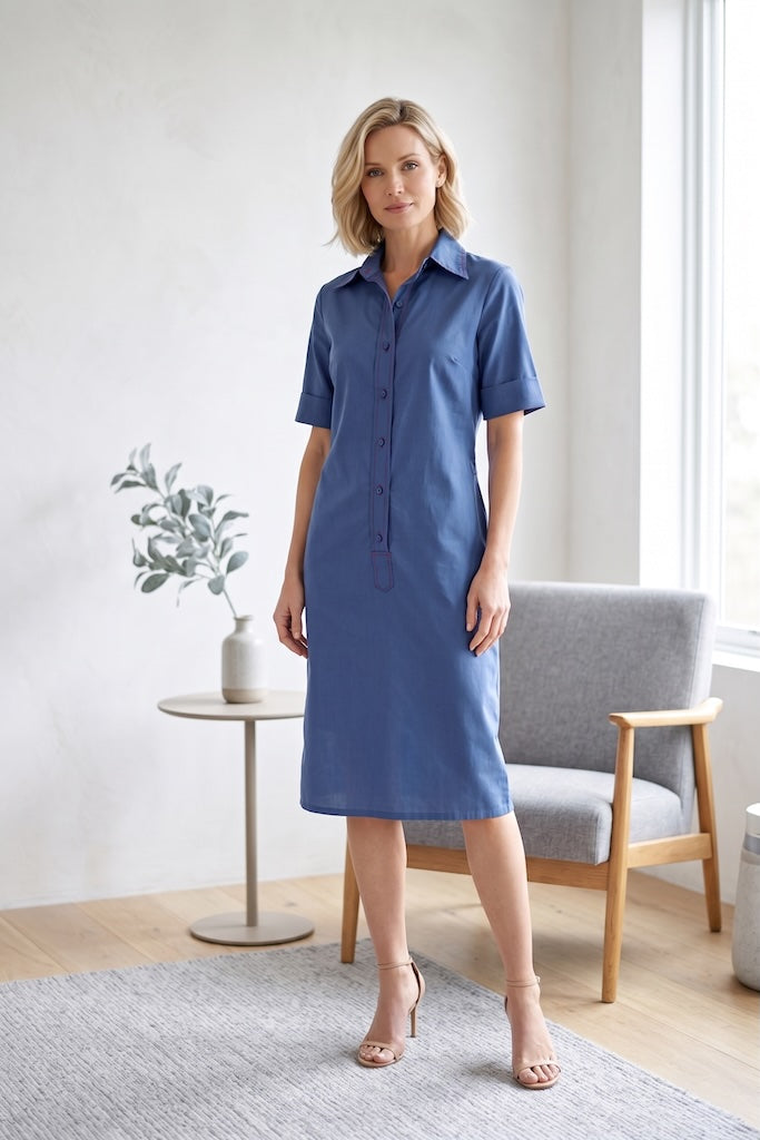 Vintage Navy Blue Lady Arrow Shirt Dress-ThisBlueBird