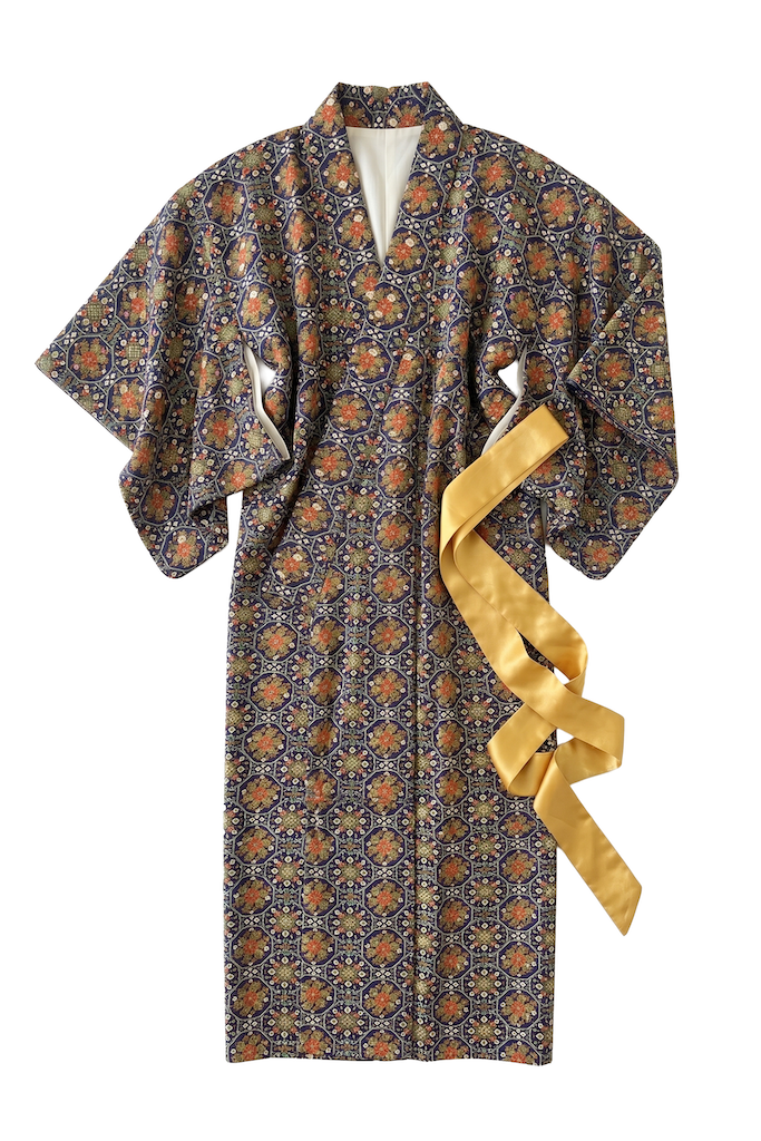 Vintage Navy Blue Retro 80s Kimono Robe-ThisBlueBird