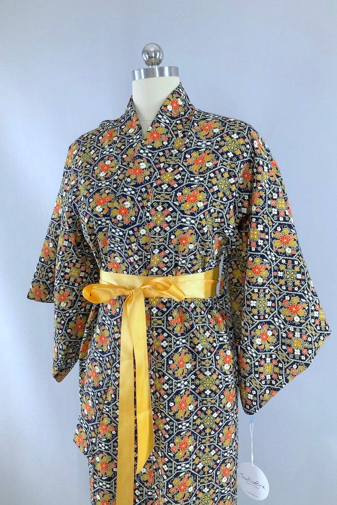 Vintage Navy Blue Retro 80s Kimono-ThisBlueBird