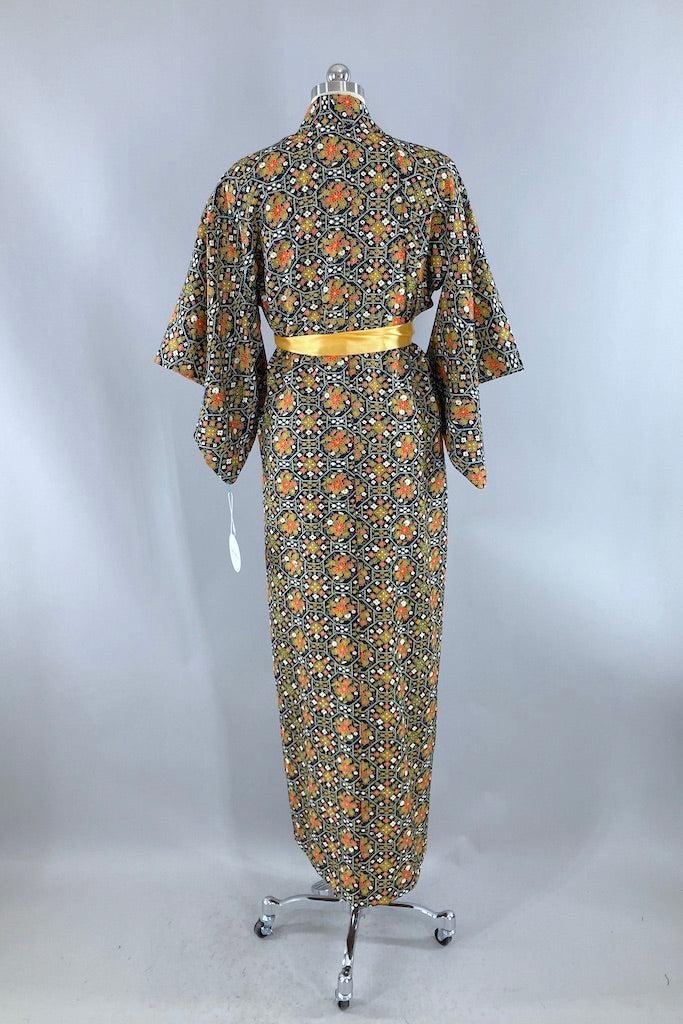 Vintage Navy Blue Retro 80s Kimono-ThisBlueBird