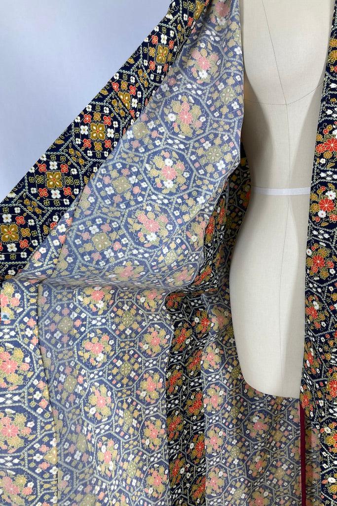 Vintage Navy Blue Retro 80s Kimono-ThisBlueBird