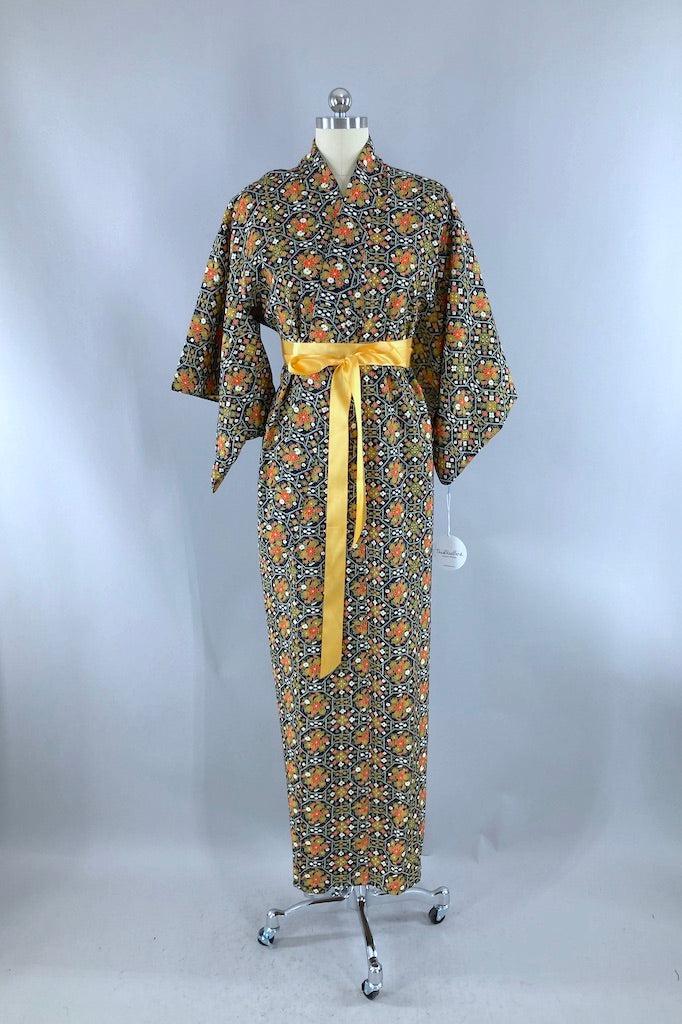 Vintage Navy Blue Retro 80s Kimono-ThisBlueBird