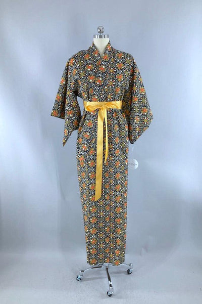 Vintage Navy Blue Retro 80s Kimono-ThisBlueBird