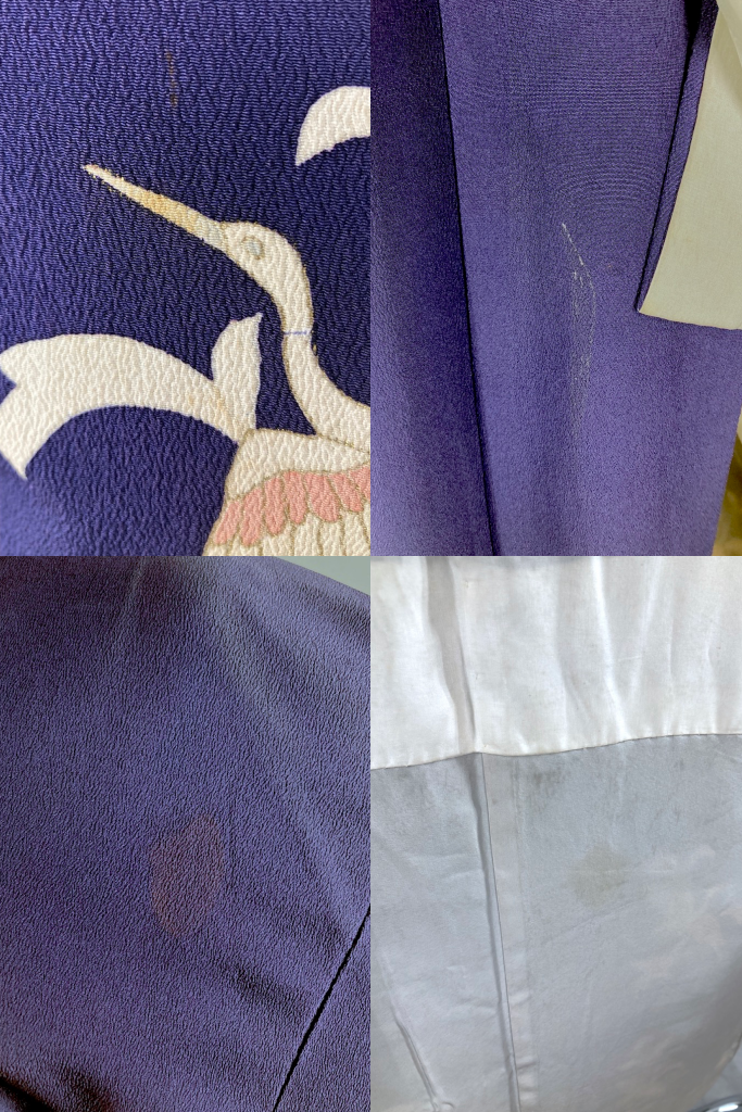 Vintage Navy Flying Cranes Silk Kimono-ThisBlueBird