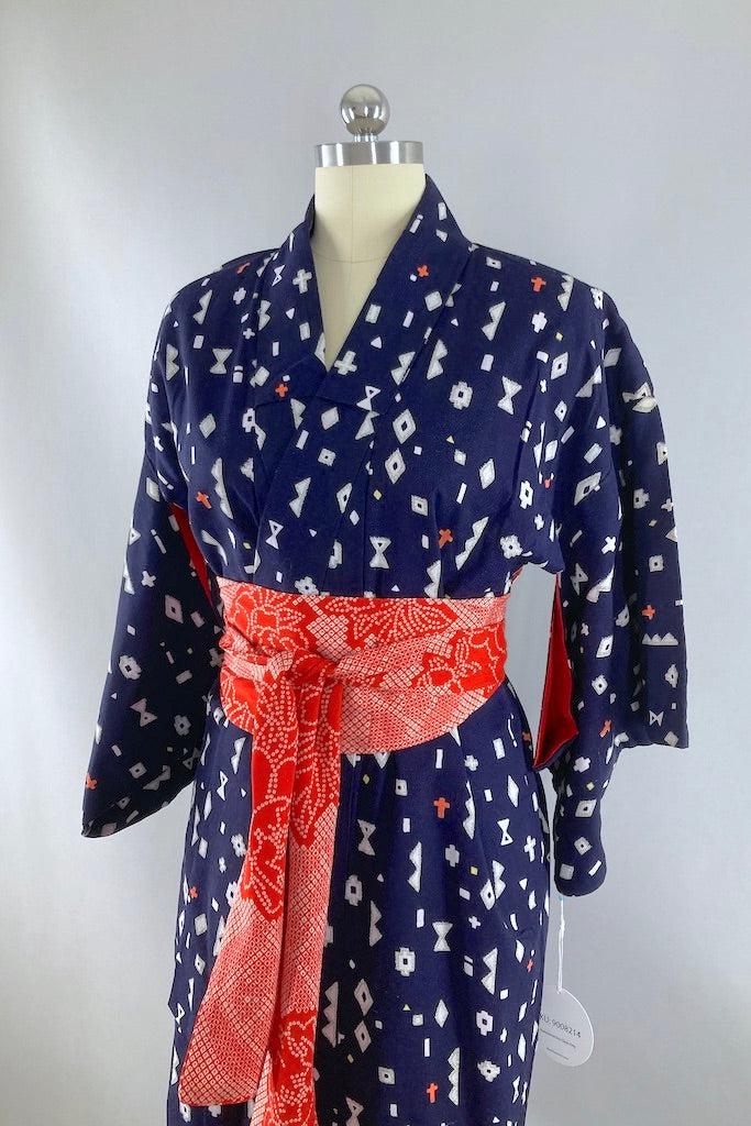 Vintage Navy Geometric Cotton Kimono-ThisBlueBird