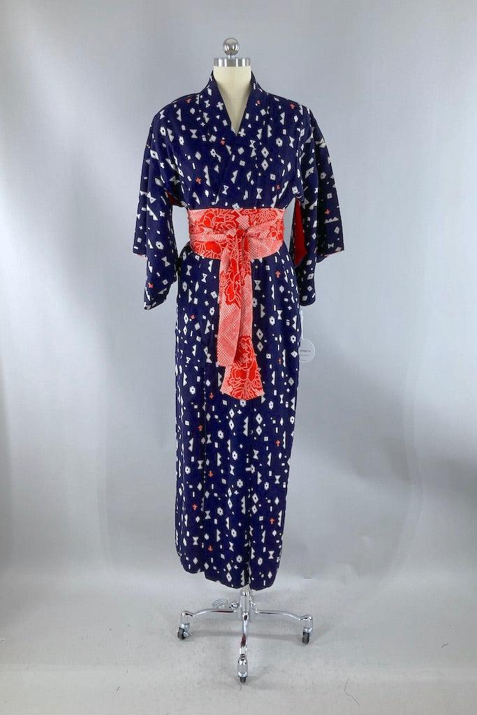 Vintage Navy Geometric Cotton Kimono-ThisBlueBird
