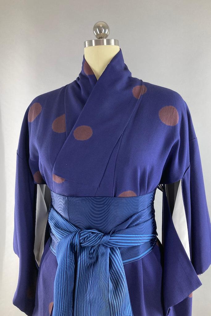 Vintage Navy Polka Dot Silk Kimono-ThisBlueBird