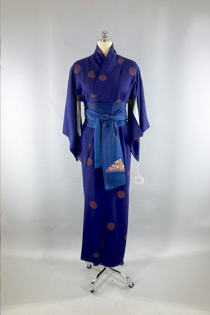 Vintage Navy Polka Dot Silk Kimono-ThisBlueBird