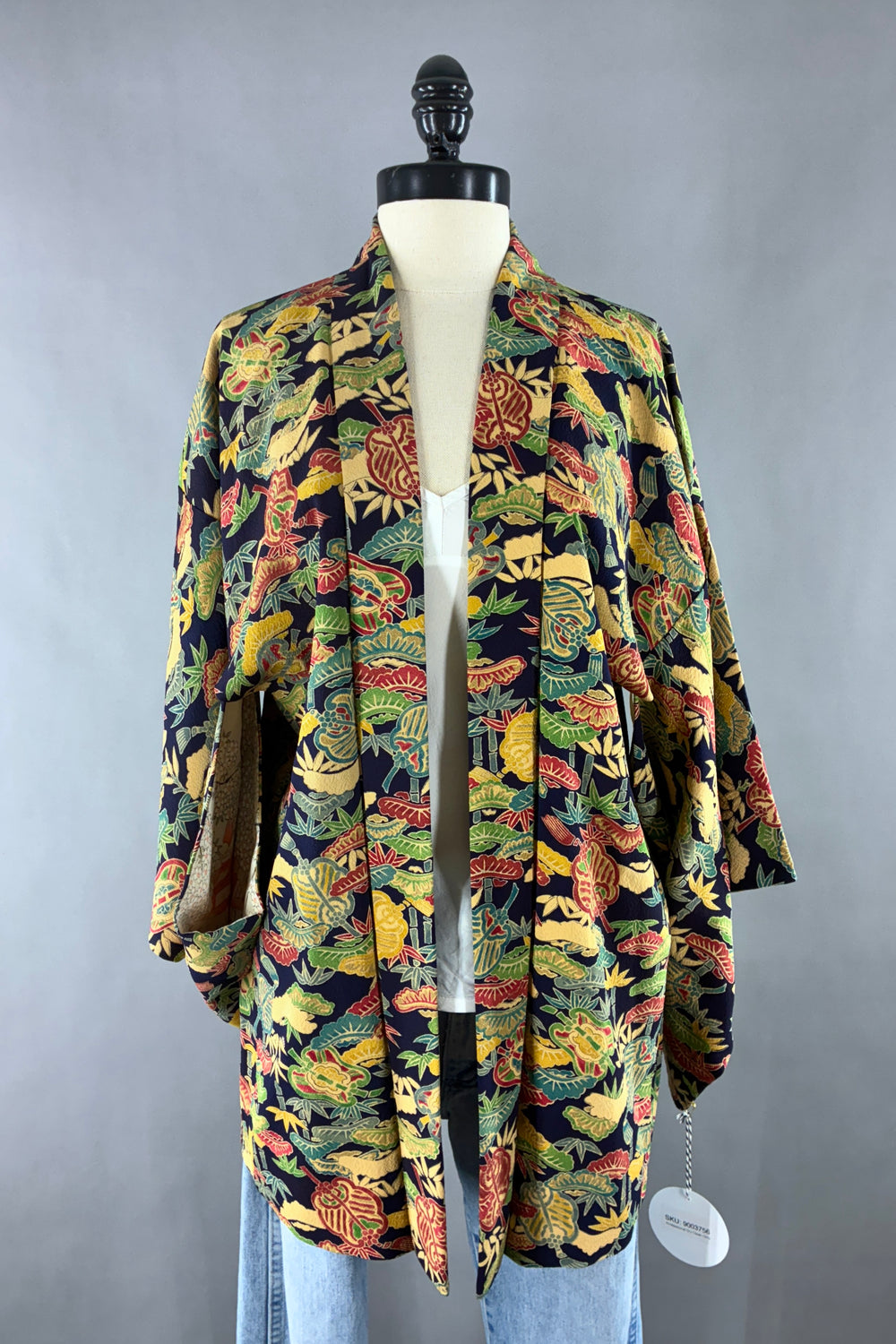 Vintage Navy Shibori Silk Kimono Cardigan-ThisBlueBird