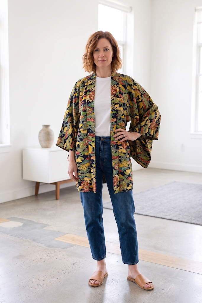 Vintage Navy Shibori Silk Kimono Cardigan-ThisBlueBird