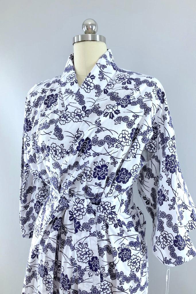 Vintage Navy & White Cotton Kimono-ThisBlueBird