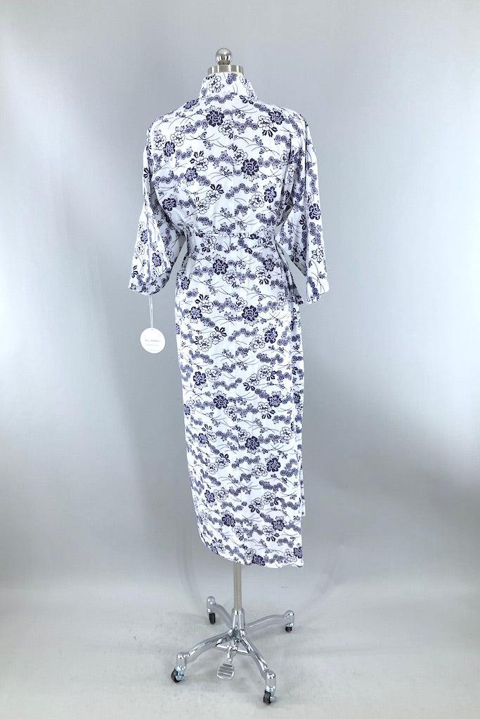 Vintage Navy &amp; White Cotton Kimono-ThisBlueBird