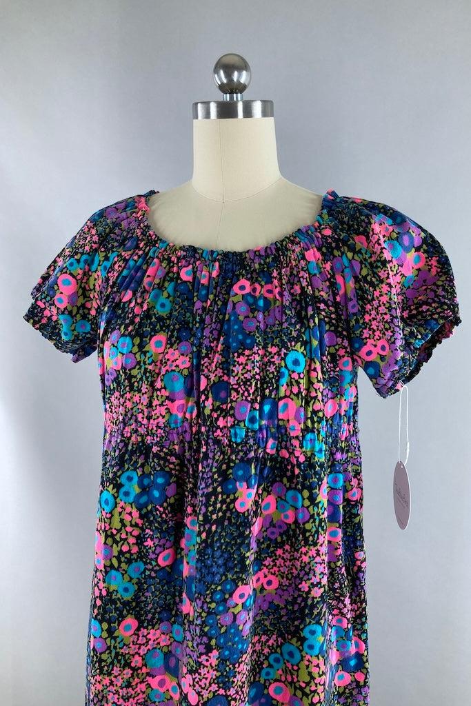 Vintage Neon Hawaiian Floral Maxi Dress-ThisBlueBird