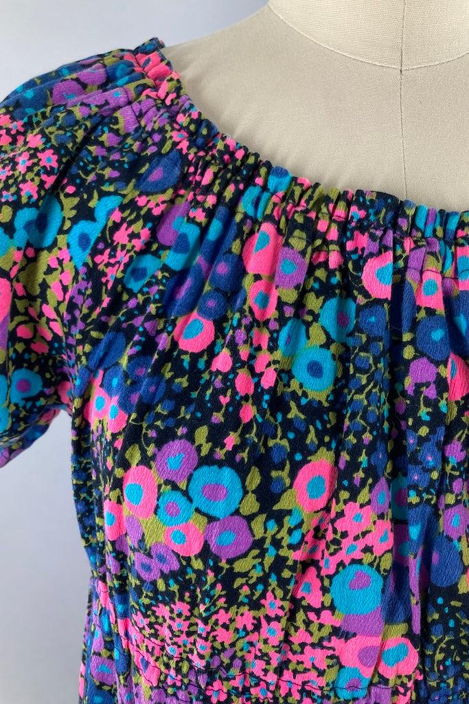 Vintage Neon Hawaiian Floral Maxi Dress-ThisBlueBird