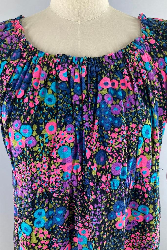 Vintage Neon Hawaiian Floral Maxi Dress-ThisBlueBird