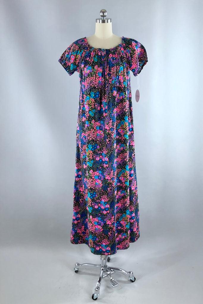 1970s selling neon floral vintage Mumu maxi dress