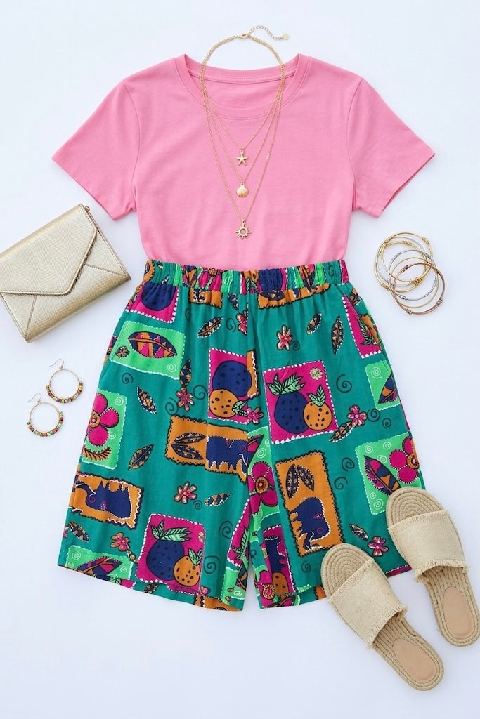 Vintage Novelty Print Bermuda Shorts-ThisBlueBird