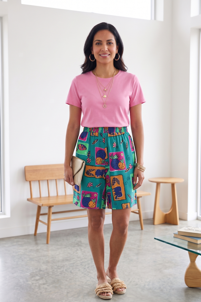 Vintage Novelty Print Bermuda Shorts-ThisBlueBird